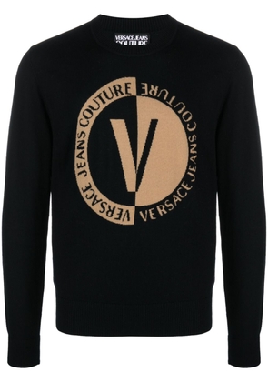 Versace Jeans Couture intarsia-knit logo wool jumper - Black