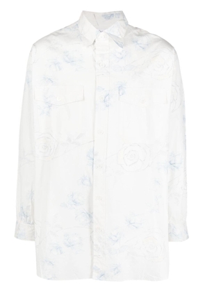 Yohji Yamamoto floral-print cotton shirt - White