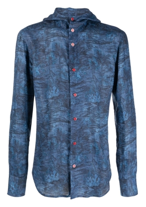 Kiton botanical-print hooded shirt - Blue