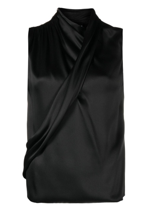 Giorgio Armani sleeveless draped satin-silk top - Black