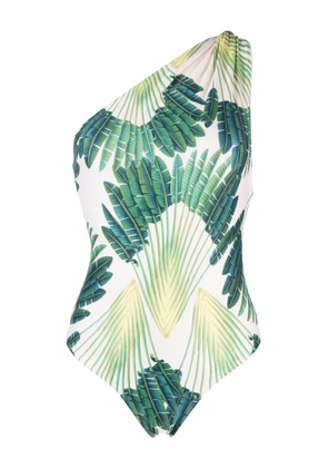 Raquel Diniz one-shoulder palm-print swimsuit - Green
