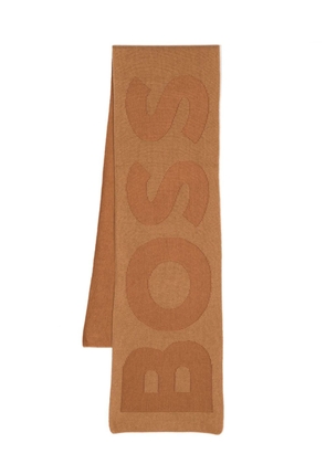 BOSS intarsia-knit logo scarf - Brown