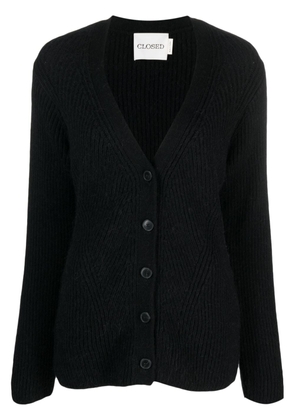 Closed ribbed-knit wool cardigan - Black
