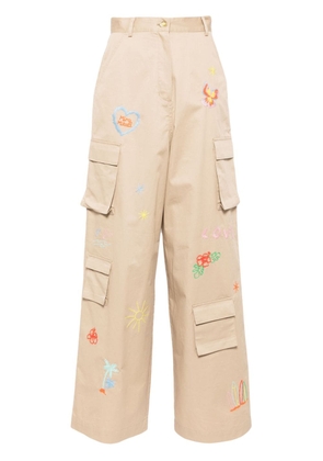 Mira Mikati embroidered cotton cargo trousers - Neutrals