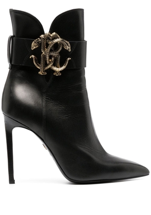 Roberto Cavalli snake-logo leather bootie - Black