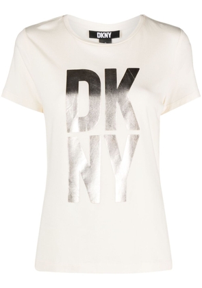 DKNY metallic-finish logo-print jersey T-shirt - Neutrals