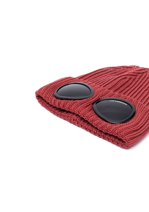 C.P. Company Goggles-detail ribbed wool beanie - Red
