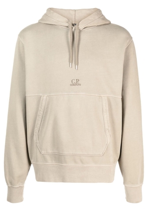 C.P. Company logo-embroidered fleece hoodie - Neutrals