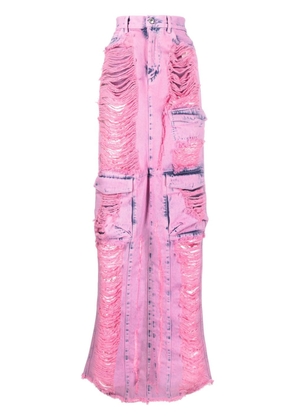 Gcds frayed-denim cargo maxi skirt - Pink