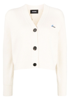 We11done logo-patch ribbed-knit cardigan - White