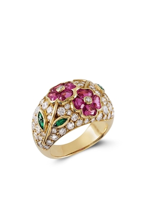 Van Cleef & Arpels pre-owned 18kt yellow gold Contemporary floral diamond, emerald and pink sapphire ring