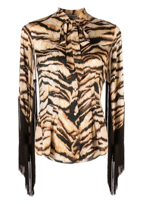 Roberto Cavalli tiger-print pussybow shirt - Neutrals