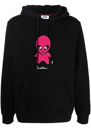 Gcds cotton alien-patch drawstring hoodie - Black