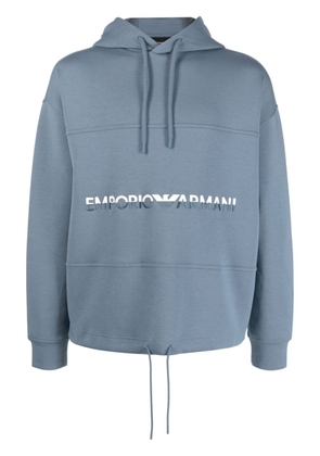 Emporio Armani logo-embroidered drawstring hoodie - Blue