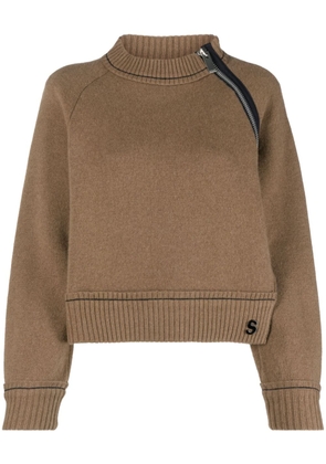 sacai shoulder-zip cashmere-blend jumper - Brown