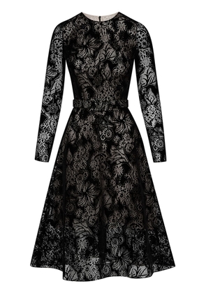 Oscar de la Renta flocked floral-lace midi dress - Black