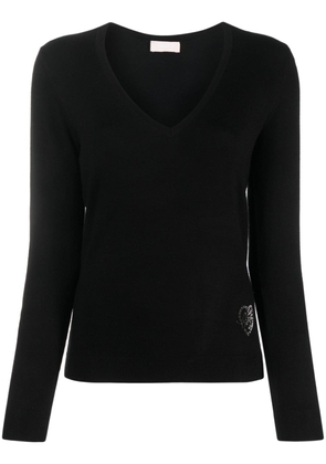 LIU JO V-neck rhinestone-embellished jumper - Black