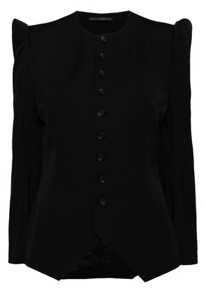 Yohji Yamamoto puff-shoulder collarless single-breasted jacket - Black