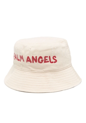 Palm Angels logo-print ripped bucket hat - Neutrals