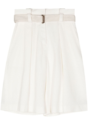 Agnona belted cotton-silk Bermuda shorts - White