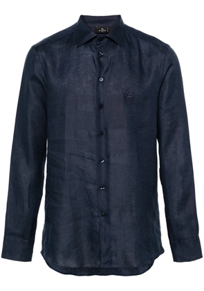 ETRO Pegaso-embroidered linen shirt - Blue