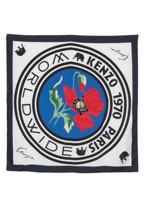 Kenzo floral logo-print silk scarf - White