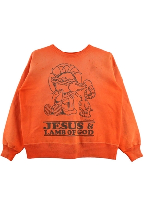 SAINT MXXXXXX slogan-print cotton sweatshirt - Orange