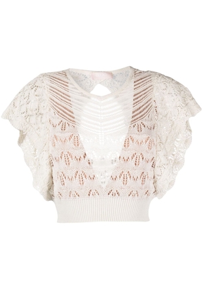 LIU JO crochet-knit cropped blouse - White