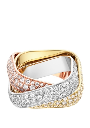 Cartier Large Yellow, White, Rose Gold And Diamond Trinity Ring