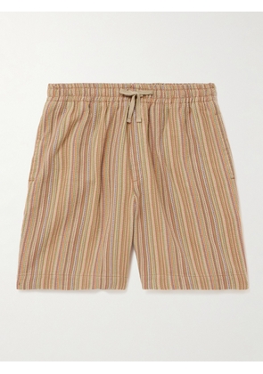 YMC - Jay Straight-Leg Striped Cotton-Jacquard Drawstring Shorts - Men - Neutrals - S