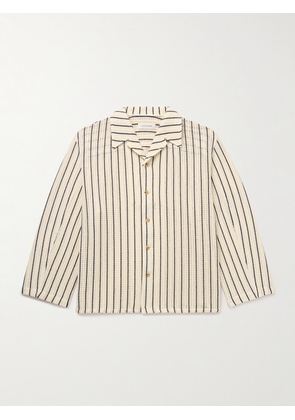 LE 17 SEPTEMBRE - Camp-Collar Striped Crocheted Cotton Shirt - Men - Neutrals - IT 46