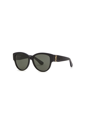 Saint Laurent SLM3 Black Oval Frame Sunglasses, Sunglasses, Acetate - Black And Grey