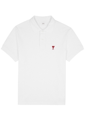 Ami Paris Logo-embroidered Piqué Cotton Polo Shirt - White - M