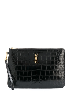 Saint Laurent crocodile-embossed tablet-holder pouch bag - Black
