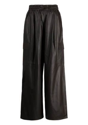 Yves Salomon drawstring leather cargo trousers - Brown