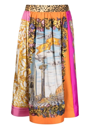 Moschino graphic-print silk midi skirt - Yellow