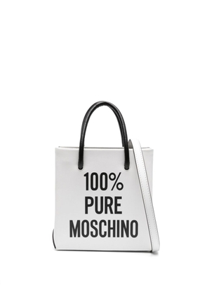 Moschino slogan-print leather tote bag - White