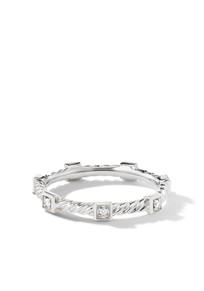 David Yurman 18kt white gold Cable Collectibles diamond stack ring - Silver