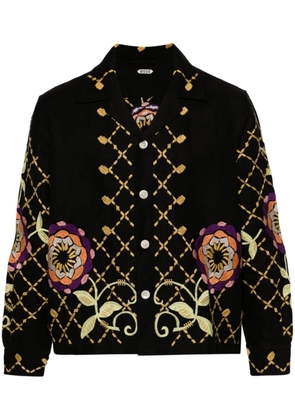 BODE Pinwheel floral-embroidered linen shirt - Black