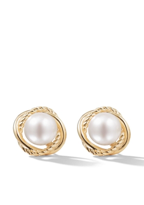 David Yurman 18kt yellow gold Crossover Infinity pearl stud earrings