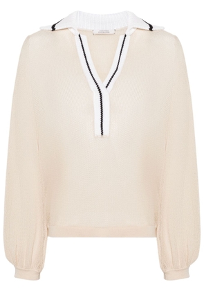 Dorothee Schumacher contrasting collar semi-sheer knitted blouse - Neutrals
