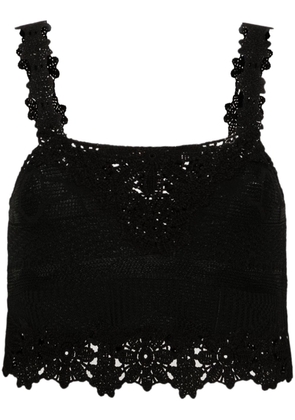 Maje floral-appliqué knitted top - Black