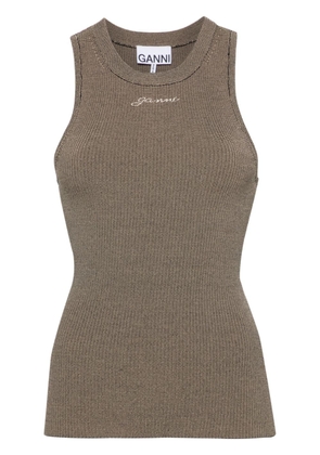 GANNI logo-embroidered knitted tank top - Green