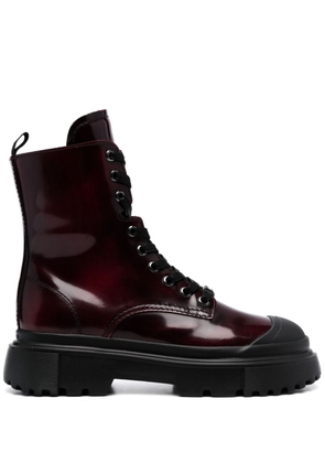Hogan H619 leather combat boots - Red