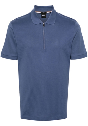 BOSS panelled pointelle-knit polo shirt - Blue