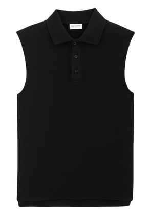 Saint Laurent Cassandre-embroidered sleeveless polo shirt - Black