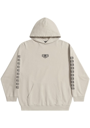 Balenciaga logo-embroidered cotton hoodie - Neutrals