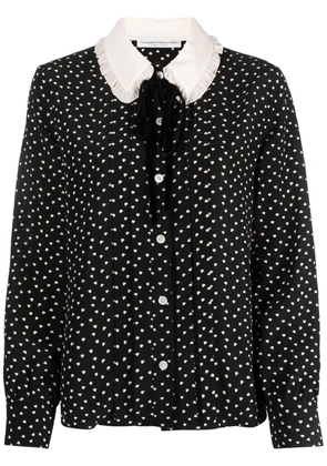 Alessandra Rich heart-print velvet-bow silk blouse - Black