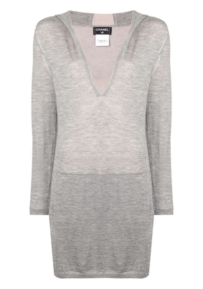 CHANEL Pre-Owned hooded long sweater - Grey