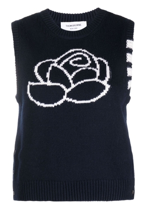 Thom Browne floral-intarsia sleeveless knitted top - Blue